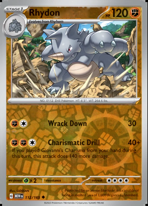 Rhydon 112/165, Scarlet & Violet 151, Reverse Holo, representative matte composite