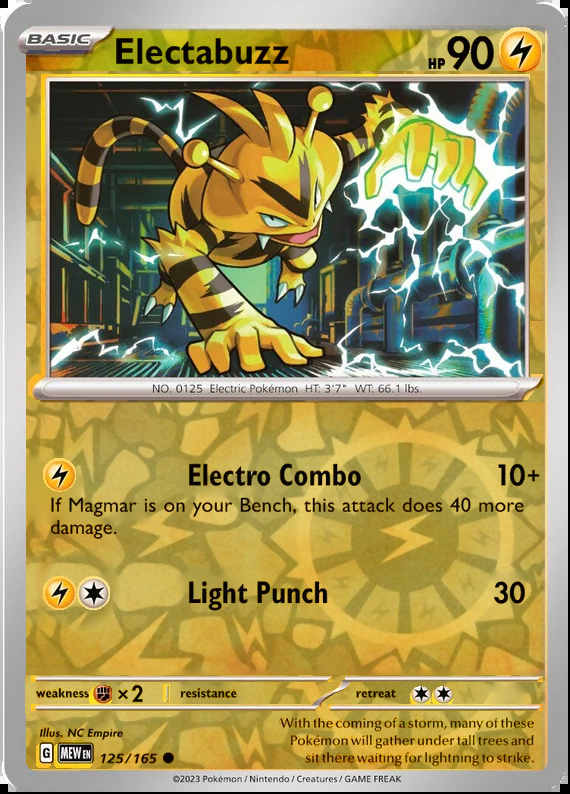 Electabuzz 125/165, Scarlet & Violet 151, Reverse Holo, representative matte composite