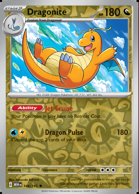 Dragonite 149/165, Scarlet & Violet 151, Reverse Holo, representative matte composite