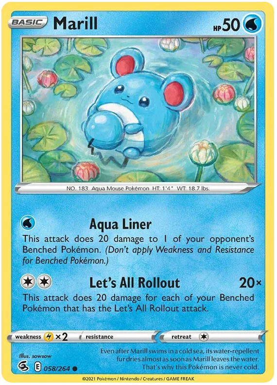 Marill Fusion Strike Pokemon Card Singles 058/264