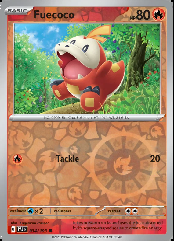 Fuecoco 034/193, Paldea Evolved, Reverse Holo, representative matte composite