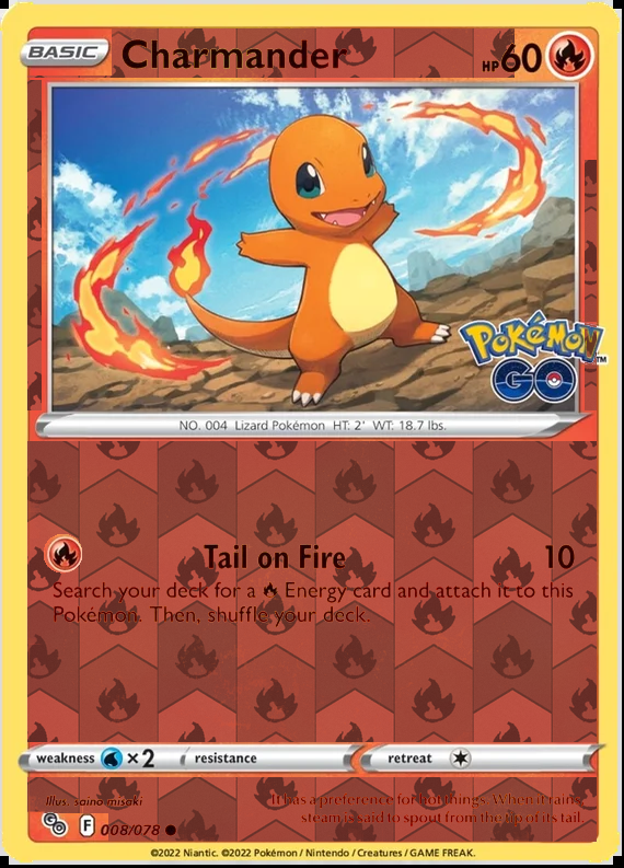 Charmander 008/078, Pokémon GO, Reverse Holo finish, representative matte composite