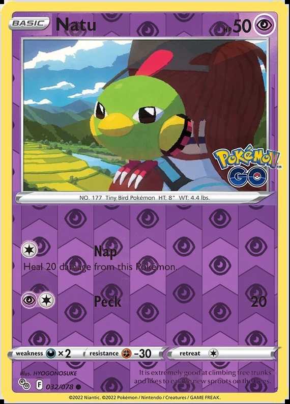 Natu 032/078, Pokémon GO, Reverse Holo finish, representative matte composite