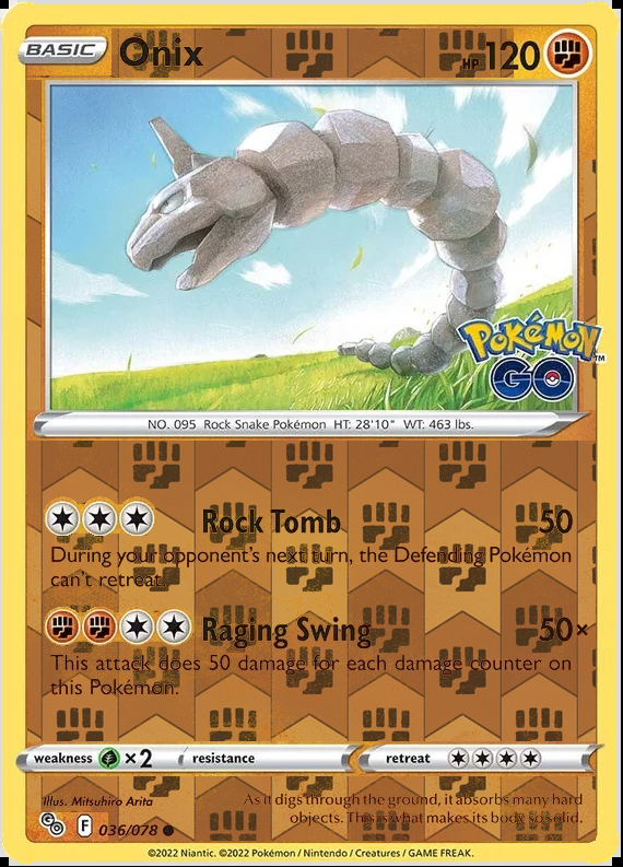 Onix 036/078, Pokémon GO, Reverse Holo finish, representative matte composite