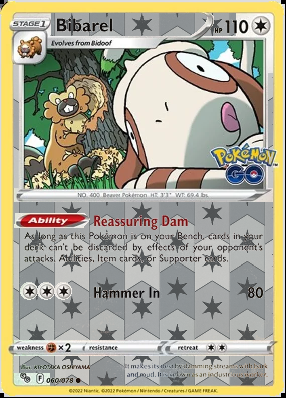 Bibarel 060/078, Pokémon GO, Reverse Holo finish, representative matte composite