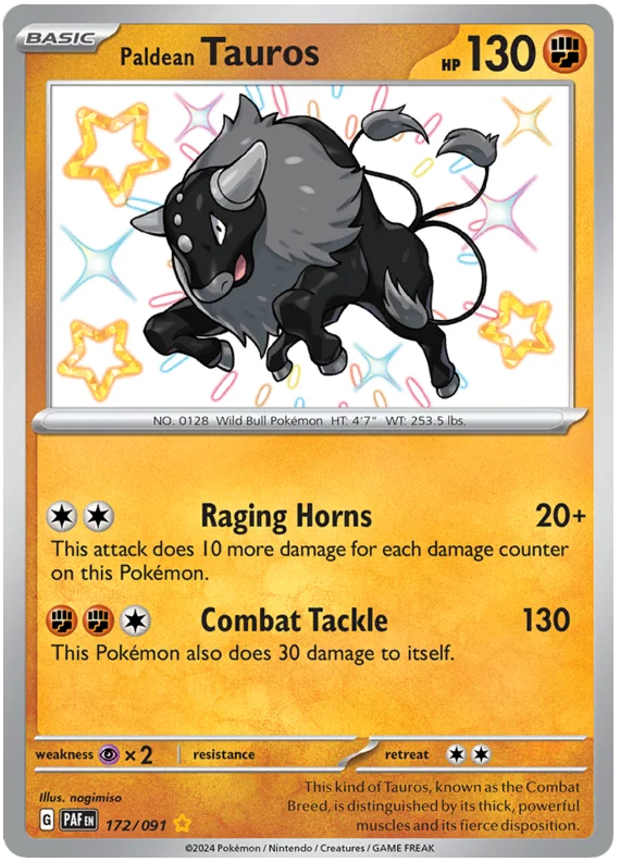 Paldean Tauros Paldean Fates Pokemon Card Single 172/091