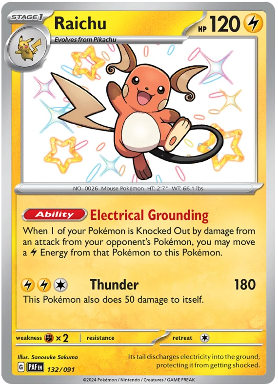 Raichu Paldean Fates Pokemon Card Single 132/091