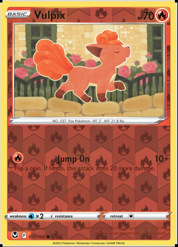 Vulpix 017/195, Silver Tempest, Reverse Holo finish, representative matte composite