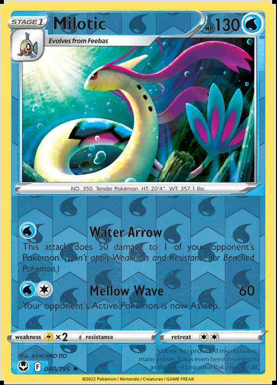 Milotic 040/195, Silver Tempest, Reverse Holo finish, representative matte composite