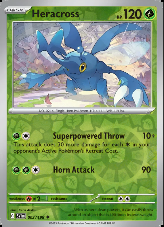 Heracross 002/198, Scarlet & Violet Base, Reverse Holo, representative matte composite
