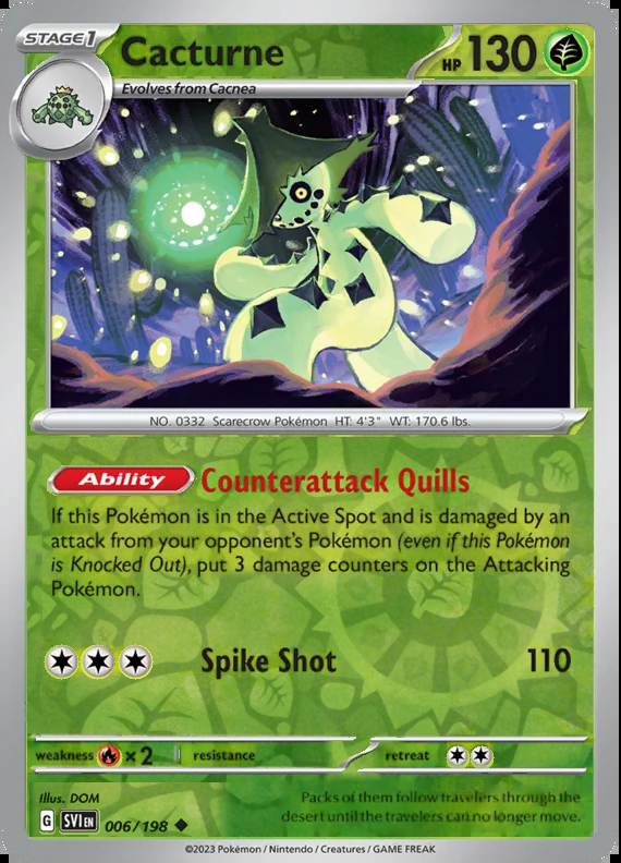 Cacturne 006/198, Scarlet & Violet Base, Reverse Holo, representative matte composite