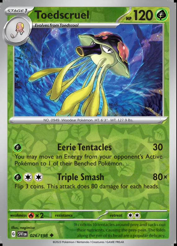 Toedscruel 026/198, Scarlet & Violet Base, Reverse Holo, representative matte composite