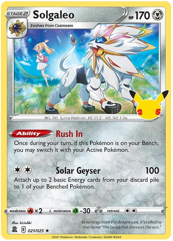 Solgaleo Celebrations Classic Collection Pokemon Card Single 021/025