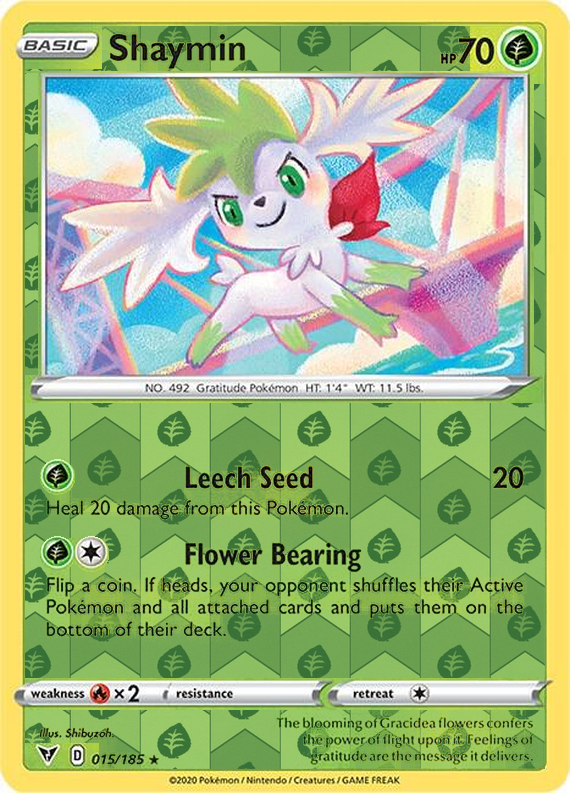 Shaymin 015/185, Vivid Voltage, Reverse Holo finish, representative matte composite