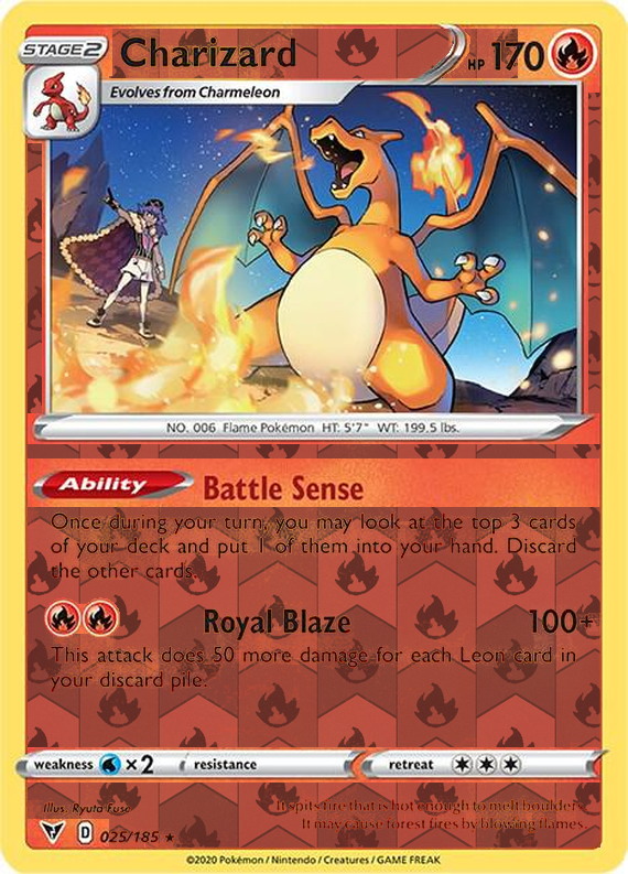 Charizard 025/185, Vivid Voltage, Reverse Holo finish, representative matte composite