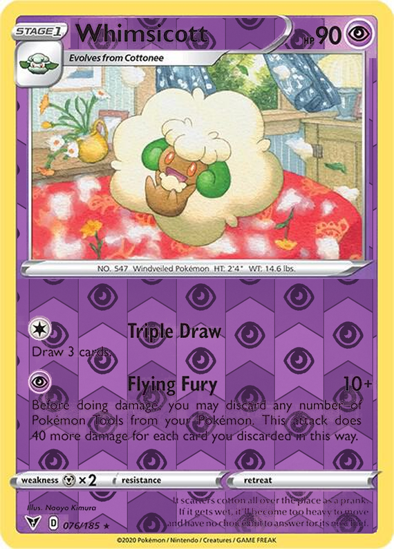 Whimsicott 076/185, Vivid Voltage, Reverse Holo finish, representative matte composite