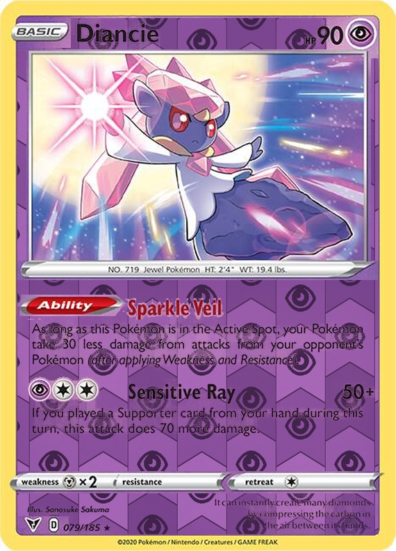 Diancie 079/185, Vivid Voltage, Reverse Holo finish, representative matte composite
