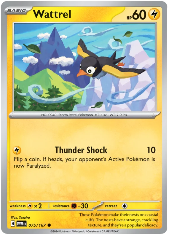 Wattrel Twilight Masquerade Pokemon Single 0755/167