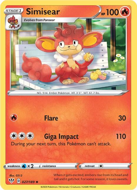 Simisear - Darkness Ablaze 027/189 Pokémon card