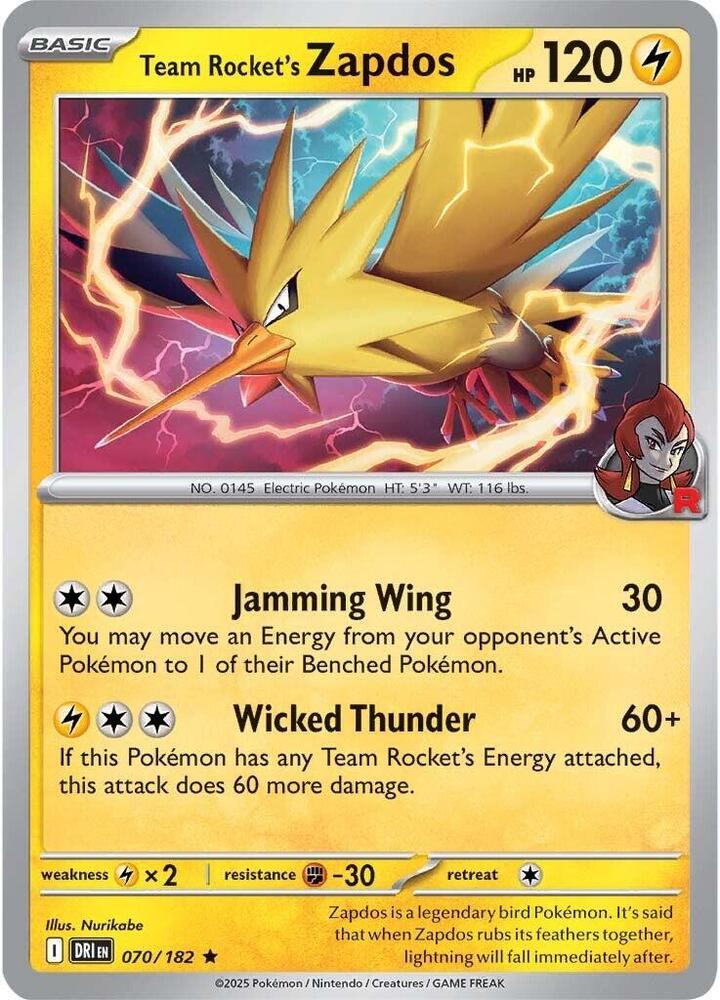 Team Rocket's Zapdos 070/182 - Destined Rivals Pokémon TCG card