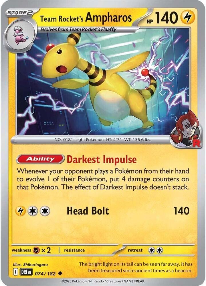 Team Rocket's Ampharos 074/182 - Destined Rivals Pokémon TCG card