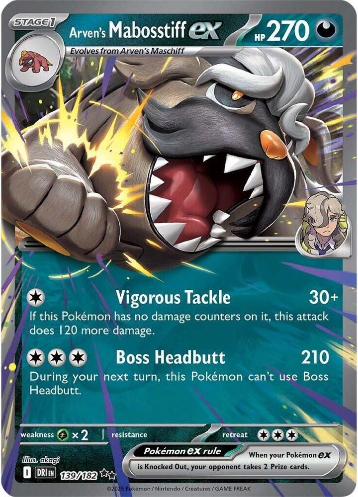 Arven's Mabosstiff ex 139/182 - Destined Rivals Pokémon TCG card