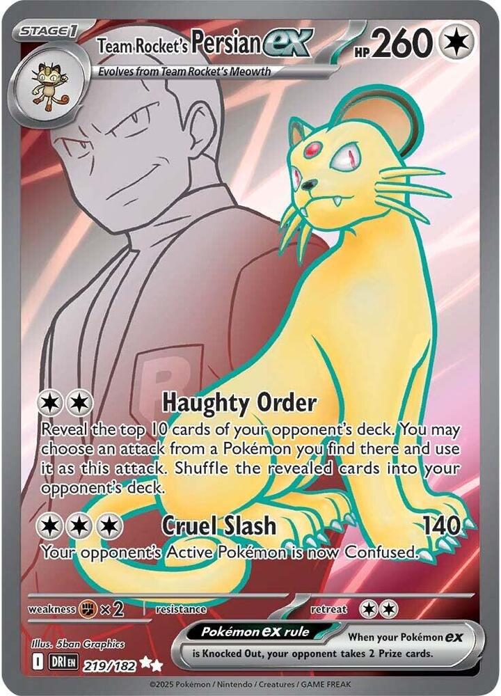 Team Rocket's Persian ex 219/182 - Destined Rivals Pokémon TCG card