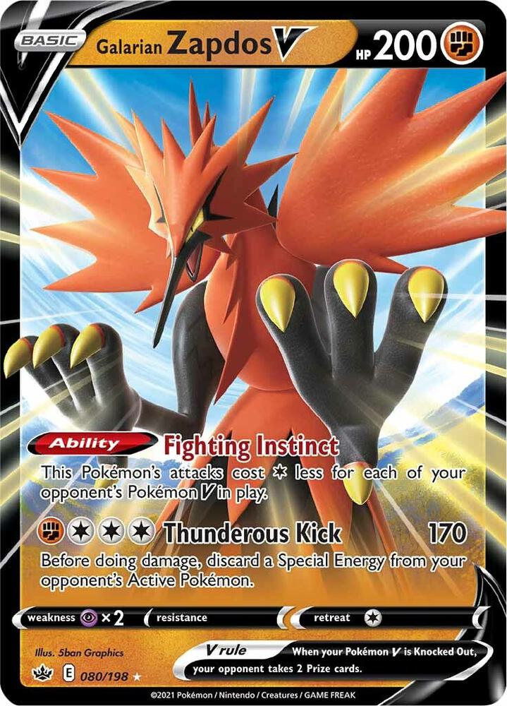 Galarian Zapdos V 080 - Pokemon TCG Chilling Reign card