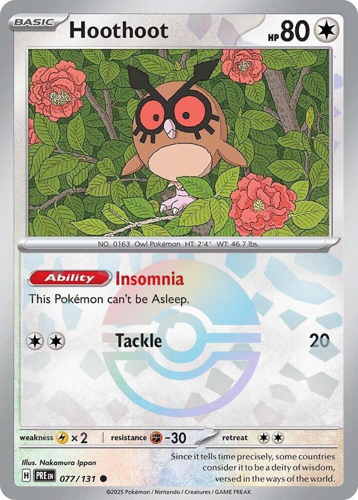 Hoothoot 077/131 - Poké Ball Reverse Holo - Pokemon TCG Prismatic Evolutions card