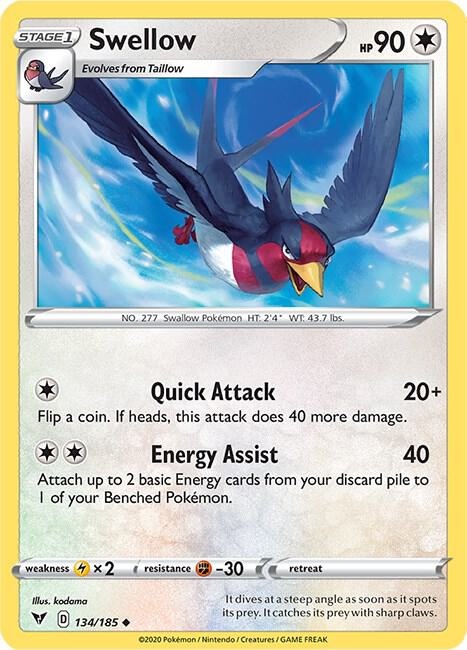 Swellow 134/185 - Pokemon TCG Vivid Voltage card