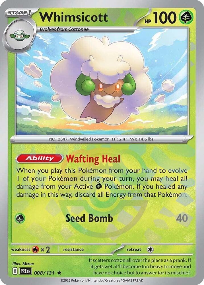 Whimsicott 008/131 - Master Ball Reverse Holo - Pokemon TCG Prismatic Evolutions card