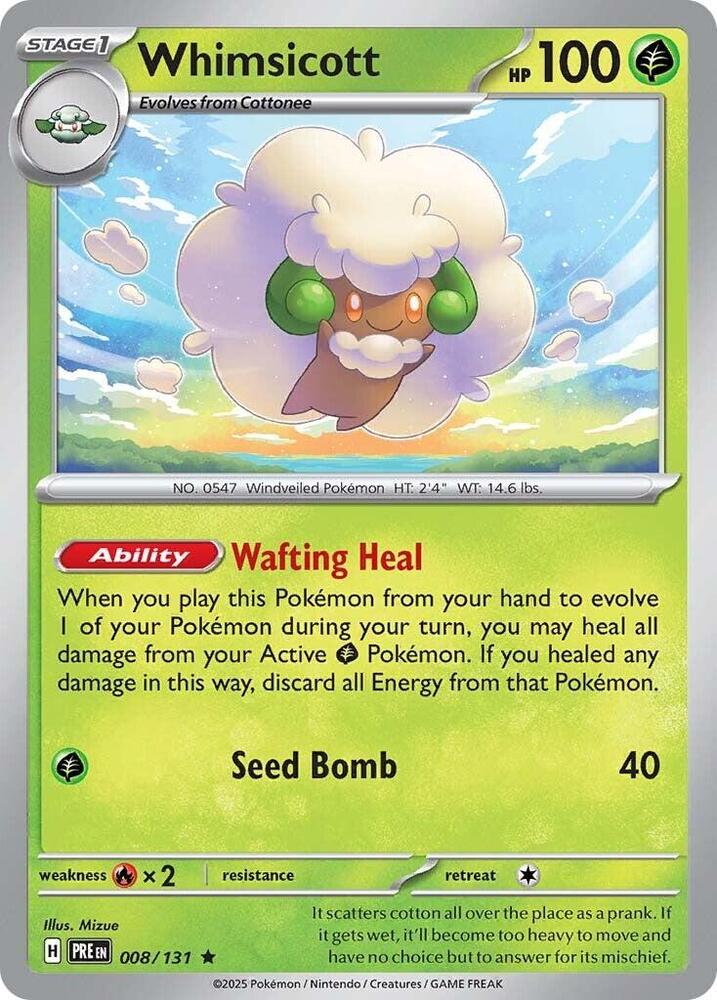Whimsicott 008/131 - Standard card artwork - Pokemon TCG Prismatic Evolutions card