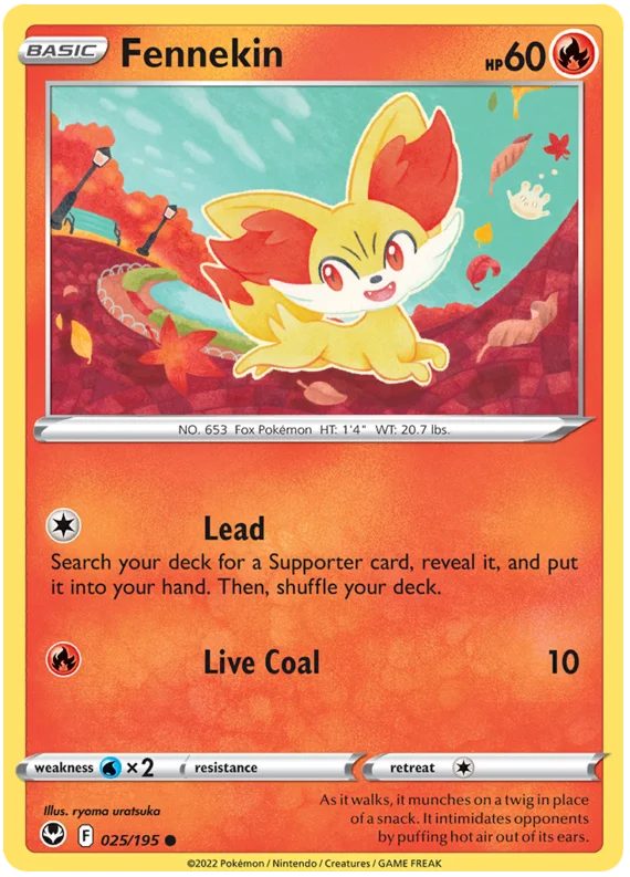Fennekin Silver Tempest Pokemon Single 025/195