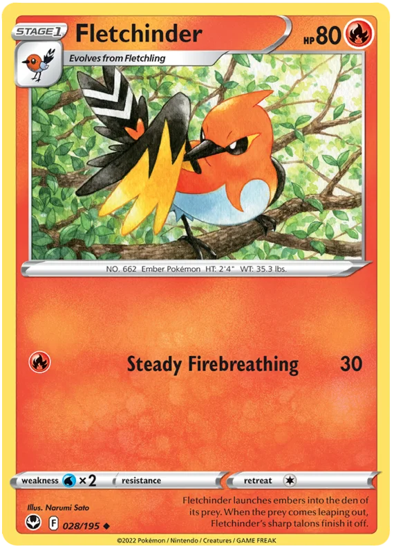 Fletchinder Silver Tempest Pokemon Single 028/195