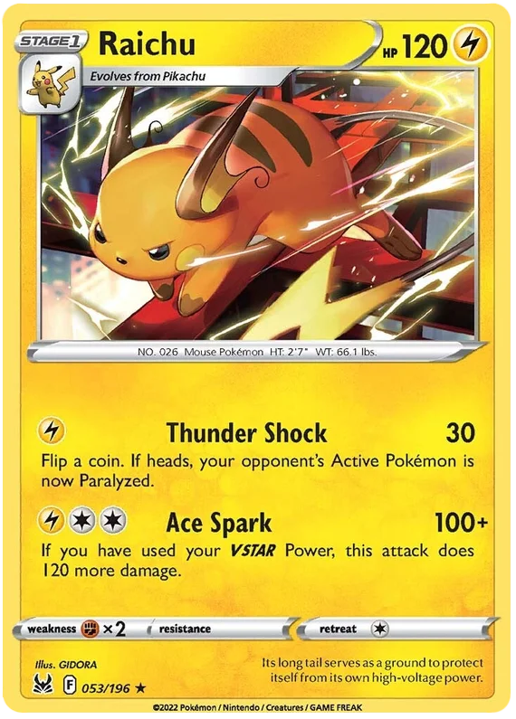 Raichu Lost Origin Pokemon Single Card 053/196