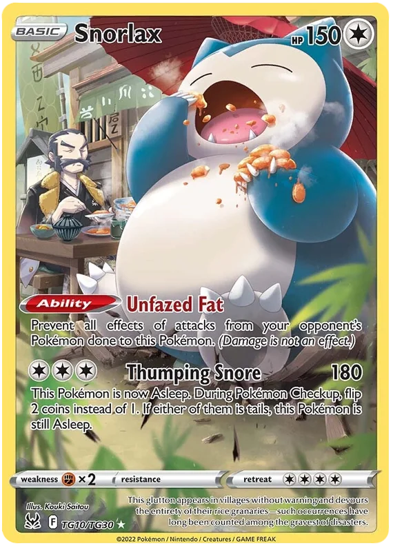 Snorlax Lost Origin Trainer Gallery Pokemon Single Card TG10/TG30