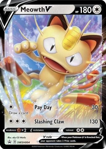 Meowth V SWSH004, Sword & Shield Promos, Holo, English Pokémon TCG card