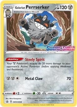 Galarian Perrserker (Prerelease) SWSH008, Sword & Shield Promos, Holo, English Pokémon TCG card
