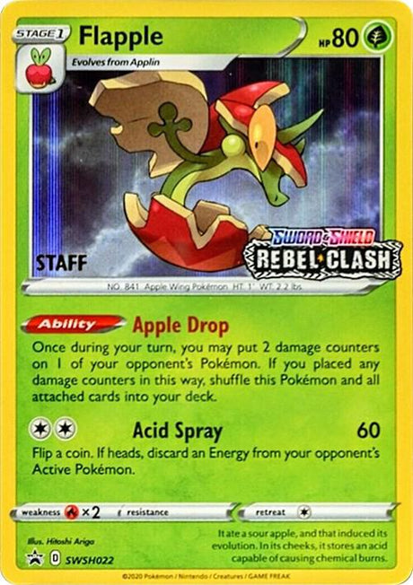 Flapple (Prerelease) [Staff] SWSH022, Sword & Shield Promos, Holo, English Pokémon TCG card