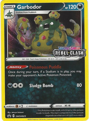 Garbodor (Prerelease) SWSH025, Sword & Shield Promos, Holo, English Pokémon TCG card