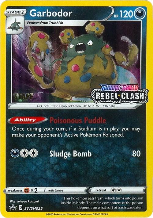 Garbodor (Prerelease) [Staff] SWSH025, Sword & Shield Promos, Holo, English Pokémon TCG card