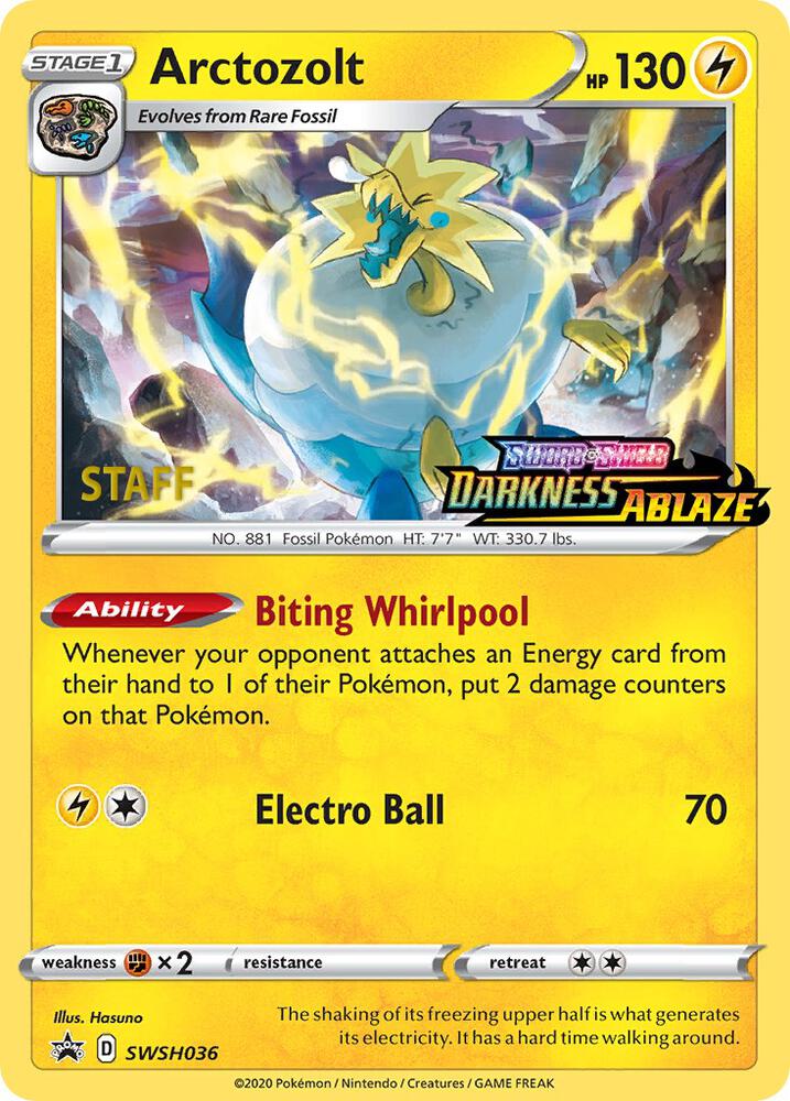 Arctozolt (Prerelease) [Staff] SWSH036, Sword & Shield Promos, Holo, English Pokémon TCG card