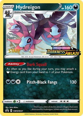 Hydreigon (Prerelease) [Staff] SWSH037, Sword & Shield Promos, Holo, English Pokémon TCG card