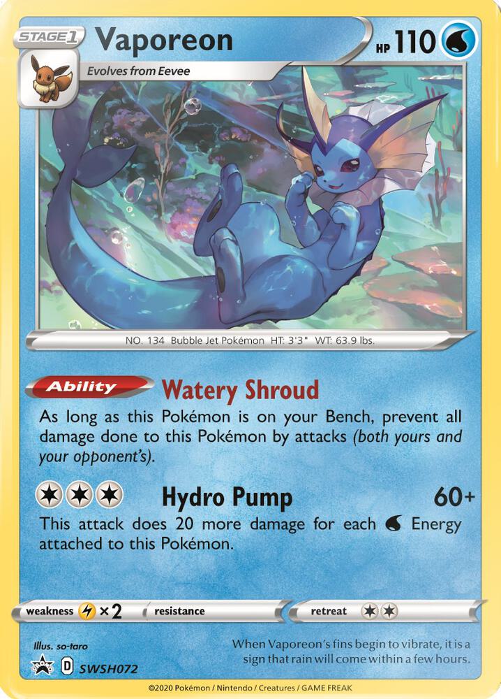 Vaporeon SWSH072, Sword & Shield Promos, Holo, English Pokémon TCG card