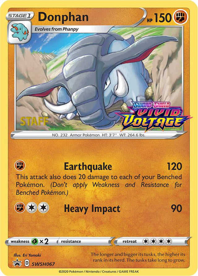 Donphan (Prerelease) [Staff] SWSH067, Sword & Shield Promos, Holo, English Pokémon TCG card