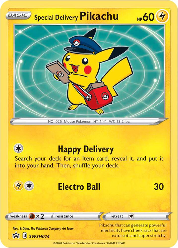 Special Delivery Pikachu SWSH074, Sword & Shield Promos, Holo, English Pokémon TCG card