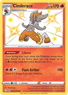 Cinderace SV017/SV122 - Pokemon TCG Shining Fates: Shiny Vault card