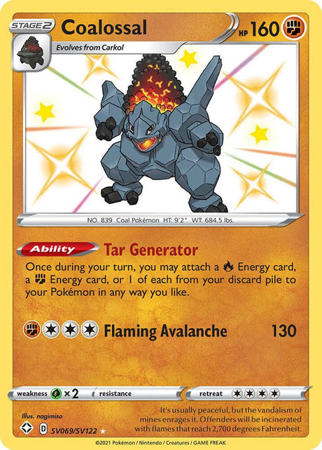 Coalossal SV069/SV122 - Pokemon TCG Shining Fates: Shiny Vault card