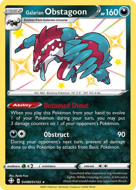 Galarian Obstagoon SV080/SV122 - Pokemon TCG Shining Fates: Shiny Vault card