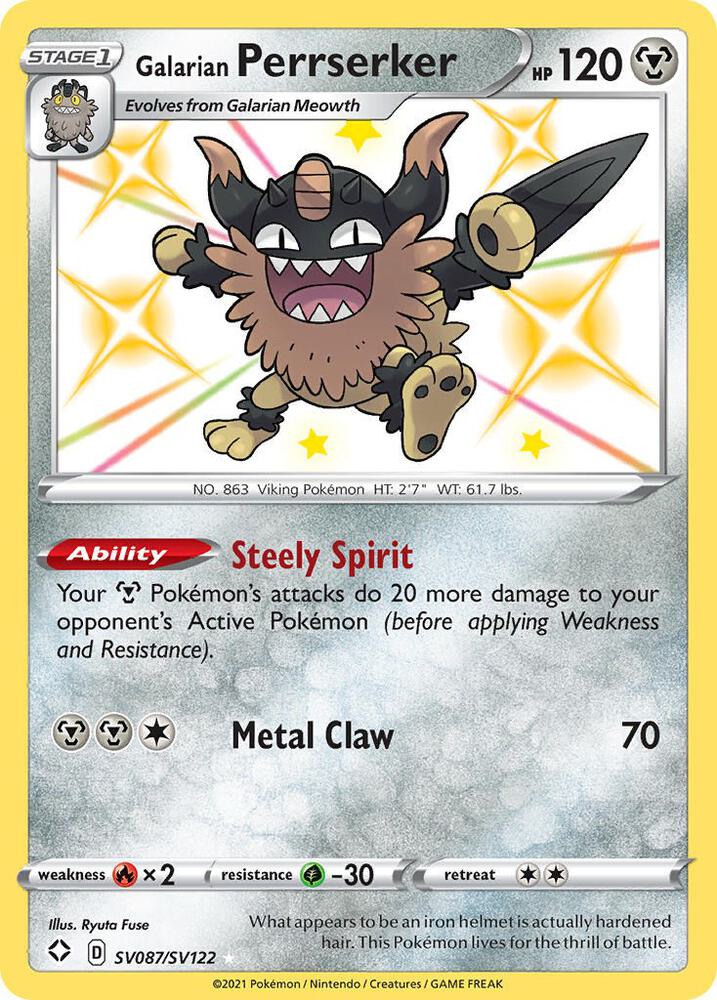 Galarian Perrserker SV087/SV122 - Pokemon TCG Shining Fates: Shiny Vault card